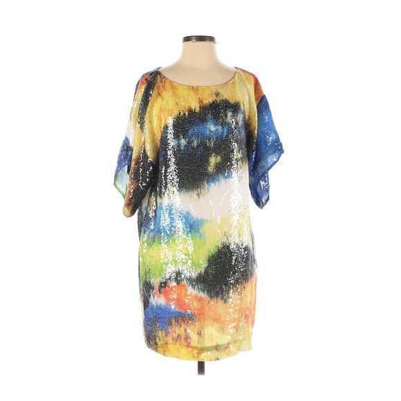2009 MATTHEW WILLIAMSON for H&M Tie-Dye Blue Yellow Sequin Beads Dress - S - Picture 1 of 2